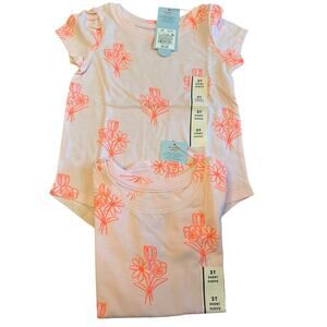 2X Cat Jack Toddler Girls Short Sleeve T-Shirt Pink Flower Graphic Print 2T